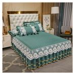 Etek Fırfırlı Yatak Eteği, Dantel Yatak Eteği Ve Yastık Kılıfı Seti Pamuk Çok Renkli Çoklu Boyutlar 3'lü Paket(Green,1pcs Skirt 150 x 200)