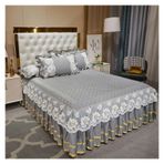 Etek Fırfırlı Yatak Eteği, Dantel Yatak Eteği Ve Yastık Kılıfı Seti Pamuk Çok Renkli Çoklu Boyutlar 3'lü Paket(Grey,1pcs Skirt 150 x 200)