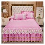 Etek Fırfırlı Yatak Eteği, Dantel Yatak Eteği Ve Yastık Kılıfı Seti Pamuk Çok Renkli Çoklu Boyutlar 3'lü Paket(Pink,1pcs Skirt 180 x 200)