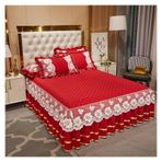 Etek Fırfırlı Yatak Eteği, Dantel Yatak Eteği Ve Yastık Kılıfı Seti Pamuk Çok Renkli Çoklu Boyutlar 3'lü Paket(Red,3pcs design 150x200)