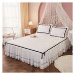 Etek Fırfırlı Yatak Eteği, Dantel Yatak Eteği Yastık Kılıfı ve Yatak Örtüsü Çok Renkli Çoklu Boyutlar 3'lü Paket(A,150x200cm)