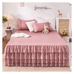 Etek Fırfırlı Yatak Eteği, Dantel Yatak Eteği Yastık Kılıfı Yatak Takımı Fitted Sheet Çok Renkli Çoklu Boyutlar 3'lü Paket(21,180x220cm 3pcs set)