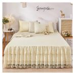 Etek Fırfırlı Yatak Eteği, Dantel Yatak Eteği Yastık Kılıfı Yatak Takımı Fitted Sheet Çok Renkli Çoklu Boyutlar 3'lü Paket(22,180x200cm 3pcs set)
