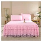 Etek Fırfırlı Yatak Eteği, Dantel Yatak Eteği Yastık Kılıfı Yatak Takımı Fitted Sheet Çok Renkli Çoklu Boyutlar 3'lü Paket(3,180X200cm 1pcs sheet)