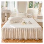Etek Fırfırlı Yatak Eteği, İşlemeli Dantel Yatak Eteği ve Yastık Kılıfı Yıkanmış Pamuk Çok Renkli Çoklu Boyutlar 3'lü Paket(1,180x200cm 3pcs)
