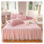 Etek Fırfırlı Yatak Eteği, İşlemeli Dantel Yatak Eteği ve Yastık Kılıfı Yıkanmış Pamuk Çok Renkli Çoklu Boyutlar 3'lü Paket(2,150x200cm 3pcs)