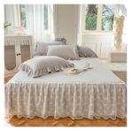 Etek Fırfırlı Yatak Eteği, İşlemeli Dantel Yatak Eteği ve Yastık Kılıfı Yıkanmış Pamuk Çok Renkli Çoklu Boyutlar 3'lü Paket(3,180x220cm 3pcs)