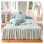Etek Fırfırlı Yatak Eteği, İşlemeli Dantel Yatak Eteği ve Yastık Kılıfı Yıkanmış Pamuk Çok Renkli Çoklu Boyutlar 3'lü Paket(4,150x200cm 3pcs)