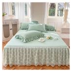 Etek Fırfırlı Yatak Eteği, İşlemeli Dantel Yatak Eteği ve Yastık Kılıfı Yıkanmış Pamuk Çok Renkli Çoklu Boyutlar 3'lü Paket(5,200x220cm 3pcs)