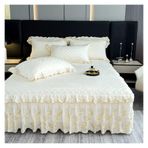 Etek Fırfırlı Yatak Eteği, Kristal Kadife Dantel Yatak Eteği Yastık Kılıflı 2'li veya 3'lü Paket Çok Renkli Çoklu Boyutlar(Cream White,180X220cm 3pcs)