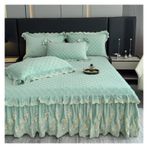 Etek Fırfırlı Yatak Eteği, Kristal Kadife Dantel Yatak Eteği Yastık Kılıflı 2'li veya 3'lü Paket Çok Renkli Çoklu Boyutlar(Green,150X200cm 3pcs)