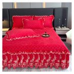 Etek Fırfırlı Yatak Eteği, Kristal Kadife Dantel Yatak Eteği Yastık Kılıflı 2'li veya 3'lü Paket Çok Renkli Çoklu Boyutlar(Red,200X220cm 3pcs)