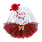 Etek Tül Mini Dans Eteği Karnaval Bebek Kız Bebek 1. Noel Kıyafetleri Harf Baskılı Tulum + Ekose Tutu Elbise Saç Bandı 3 Parça Kıyafet Seti 2-8 (Kırmızı, 3-6 Ay)