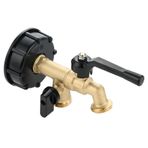 ETERMETA 275-330 Galon IBC Tote Su Deposu Adaptörü, 2'si 1 Arada Çift Musluk 2.35 "Kaba İplik IBC Tote Vana Adaptörü Pirinç Hortum Musluk Vanası Bahçe Hortumu Konnektörü için Değiştirme