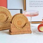 Eternal Sunshine Rattan Bambu Hasır Yuvarlak Bardak Altlığı 6’lı Set & Dekoratif Bardak Standı - (No Color)