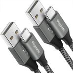 etguuds 1,8 m USB A - USB C Kablosu 3A Hızlı Şarj, 2'li Paket USB A - USB Tip C Şarj Kablosu iPhone 16 15 Pro/Pro Max/Plus için, Samsung Galaxy S24 S23 S22 S21 S20 S10 A55 A54 Flip Note, Moto, Gri