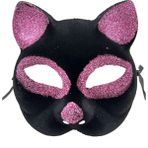 Ethab Ticaret Siyah Renk Pembe Simli Süet Kaplama Kedi Maskesi 18X14 cm - standart