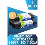 Ethex Endüstriyel Jumbo Boy Çöp Torbası/poşeti (10 ADET 350GR 80 X 110CM 90LT SİYAH 5 RULO)