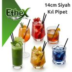 Ethex Siyah İnce Kıl Pipet - 300 Adet 14 Cm 4 Mm