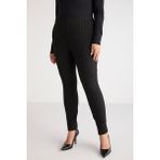 Ethiquet Abriellebb Kadın Örme Çizgili Slim Fit Dar Paça Siyah - Beyaz Büyük Beden Pantolon - XL