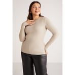 ETHIQUET Aınobb Kadın Büyük Beden Fitilli Görünümlü Vücudu Tamamen Saran Yuvarlak Yaka Bej Büyük Beden Bluz - 3XL - 4XL