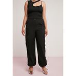 Ethiquet Avalonbb Kadın Relaxed Fit Beli Ve Paçası Lastikli Stoperli Kargo Cepli Siyah Büyük Beden Pantolon - XS