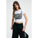 ETHIQUET SERAYA Kadın Bisiklet Yaka Kısa Kollu Önü Baskılı Crop Beyaz T-Shirt