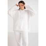 Ethiquet Terezabb Kadın İçi Polarlı Yumuşacık Comfort Fit Kapüşonlu Kanguru Cep Beyaz Büyük Beden Sweatshirt - XL