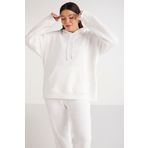ETHIQUET Terezabb Kadın Içi Polarlı Yumuşacık Comfort Fit Kapüşonlu Kanguru Cep Beyaz Büyük Beden Sweatshirt
