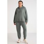 Ethiquet Terezabb Kadın İçi Polarlı Yumuşacık Comfort Fit Kapüşonlu Kanguru Cep Yeşil Büyük Beden Sweatshirt - 132-Yeşil - 5XL