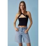 ETHIQUET UJERAN Kadın Asimetrik Yaka Slim Kolsuz Siyah Bluz