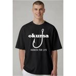 ETİFA Oversize Balıkçı Tişörtü Okuma Hooked For Life %100 Pamuk Premium Siyah Unisex