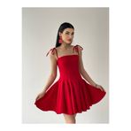 ETİKAFASHION Fiyonk Askılı Pileli Mini Elbise