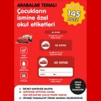 Etiketim Arabalar Temalı Okul Etiketi
