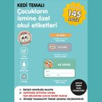 Etiketim Kedi Temalı Isme Özel Okul Etiketi