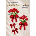 ETİKETİM Kırmızı Gül Desenli Hediyelik Kart 10lu Set - Kolonya Şişesi