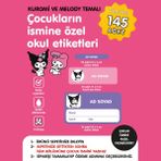 Etiketim Kuromi ve Melodi Temalı Isme Özel Okul Etiketi