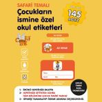 Etiketim Safari Temalı Isme Özel Okul Etiketi