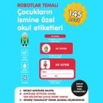 Etiketim Sevimli Robotlar Temalı Isme Özel Okul Etiketi