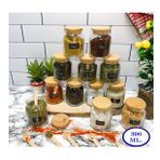 Etiketli, Bambu Kapaklı Ve Kaşıklı 12'li Lüx Baharat Takımı 300ml