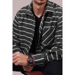 Etikmen Antrasit Beyaz Çizgili Oversize Oduncu Erkek Gömlek - 2XL