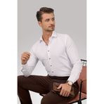 Etikmen Beyaz Kahve Düğmeli Slimfit Erkek Gömlek