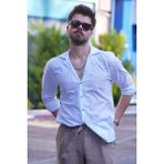 Etikmen Beyaz Keten Apaj Yaka Oversize Erkek Gömlek - XL