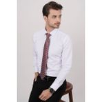 Etikmen Beyaz Saten & Bordo Kare Desen Hediye Kutulu Gömlek Kravat Seti - 2XL - Saten - Beyaz