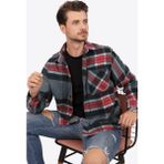 Etikmen Dağ Grisi Kırmızı Çizgili Oversize Oduncu Erkek Gömlek - 2XL - Gri - Kırmızı