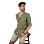 Etikmen Haki Keten Apaj Yaka Relax Fit Hediye Kutulu Erkek Gömlek L