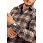 Etikmen Hardal Lacivert Slimfit Oduncu Erkek Gömlek - XL