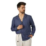 Etikmen indigo Keten Apaj Yaka Relax Fit Hediye Kutulu Erkek Gömlek XL