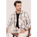 Etikmen Kemik Beyaz Çizgili Oversize Oduncu Hediye Kutulu Erkek Gömlek XXL