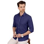 Etikmen Lacivert Beyaz Çizgili Slimfit Hediye Kutulu Erkek Gömlek XXL